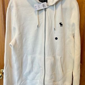 Abercrombie&Fitch NWT cream full zip hoodie adult large w fleece lined hood
